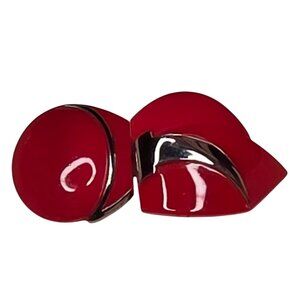 Vintage Czechoslovakia Glass Red Art Deco Lip-Shaped Belt Buckle‎ Gold-Tone 4"